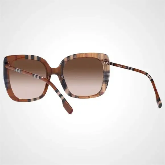 New Burberry Sunglasses Brown Check Square Frames Gradient Lens w/ Case BURBERRY